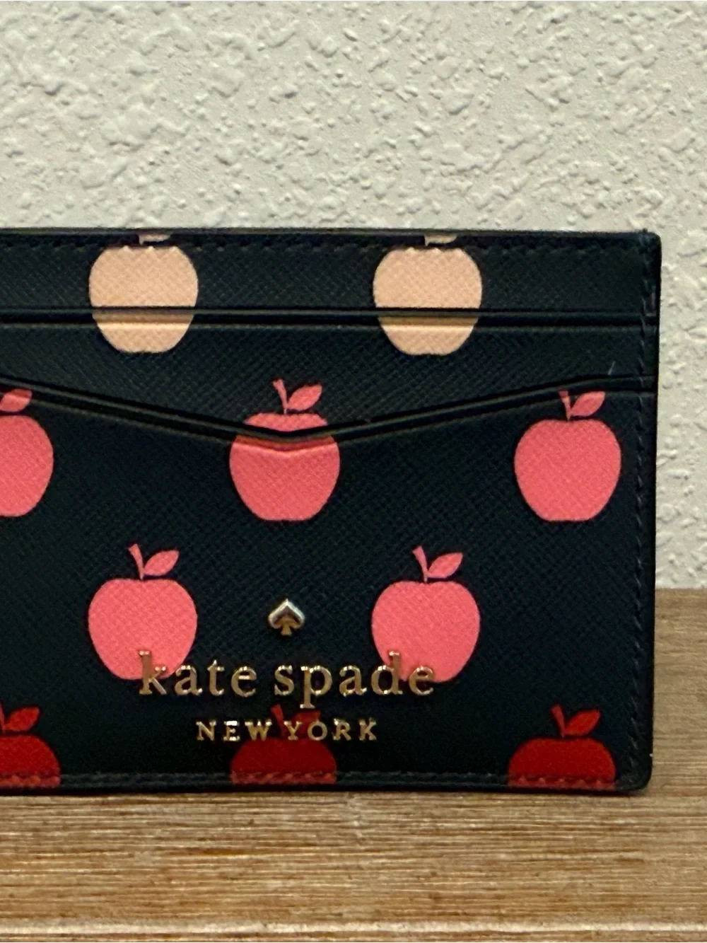 kate spade New York Black Cardholder with Pink Apple Print